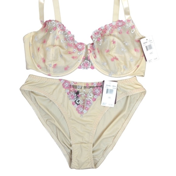 Donna L’Oren Other - 40C Donna L’Oren Lace Bra & Pantie Set, Light Cream Pink Floral Lace Romantic